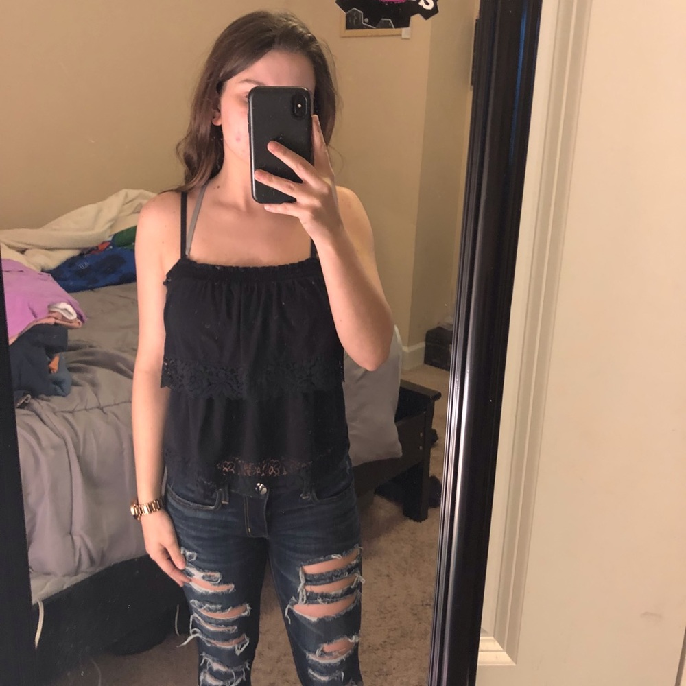 women’s hollister square neck navy blue tank top